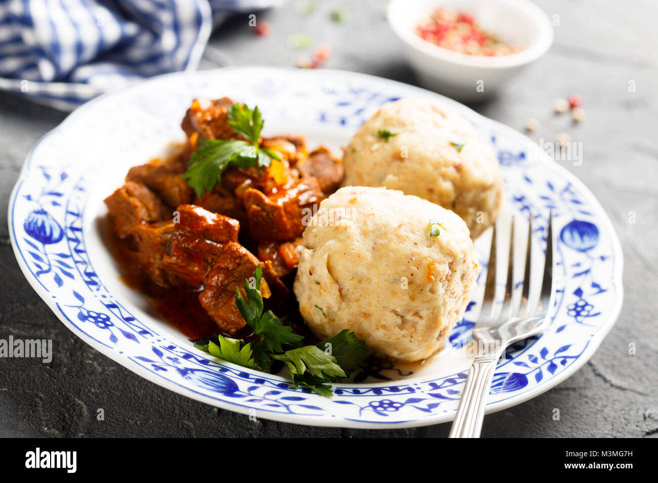 Dumplings with beef stew Stock Photo