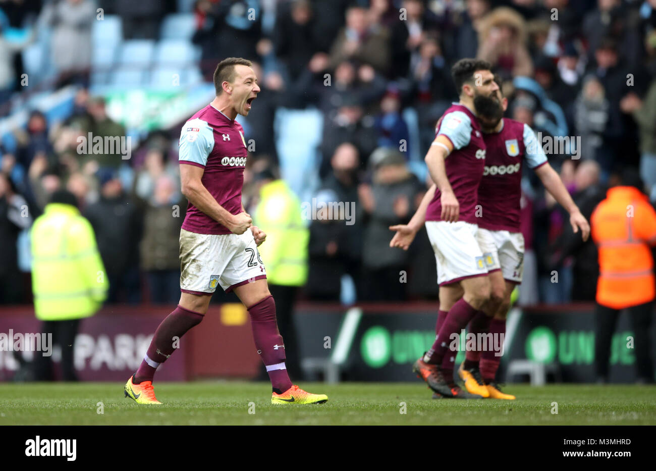 Aston Villa's John Terry celebrates after Aston Villa win 2- 0 during the Sky Bet Championship match at Villa Park, Birmingham. Stock Photo