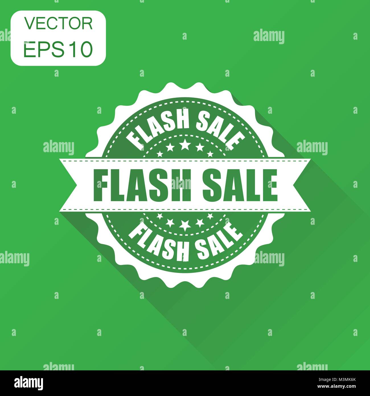 Flash sale rubber stamp icon. Business concept sale discount stamp pictogram. Vector illustration on green background with long shadow. Stock Vector