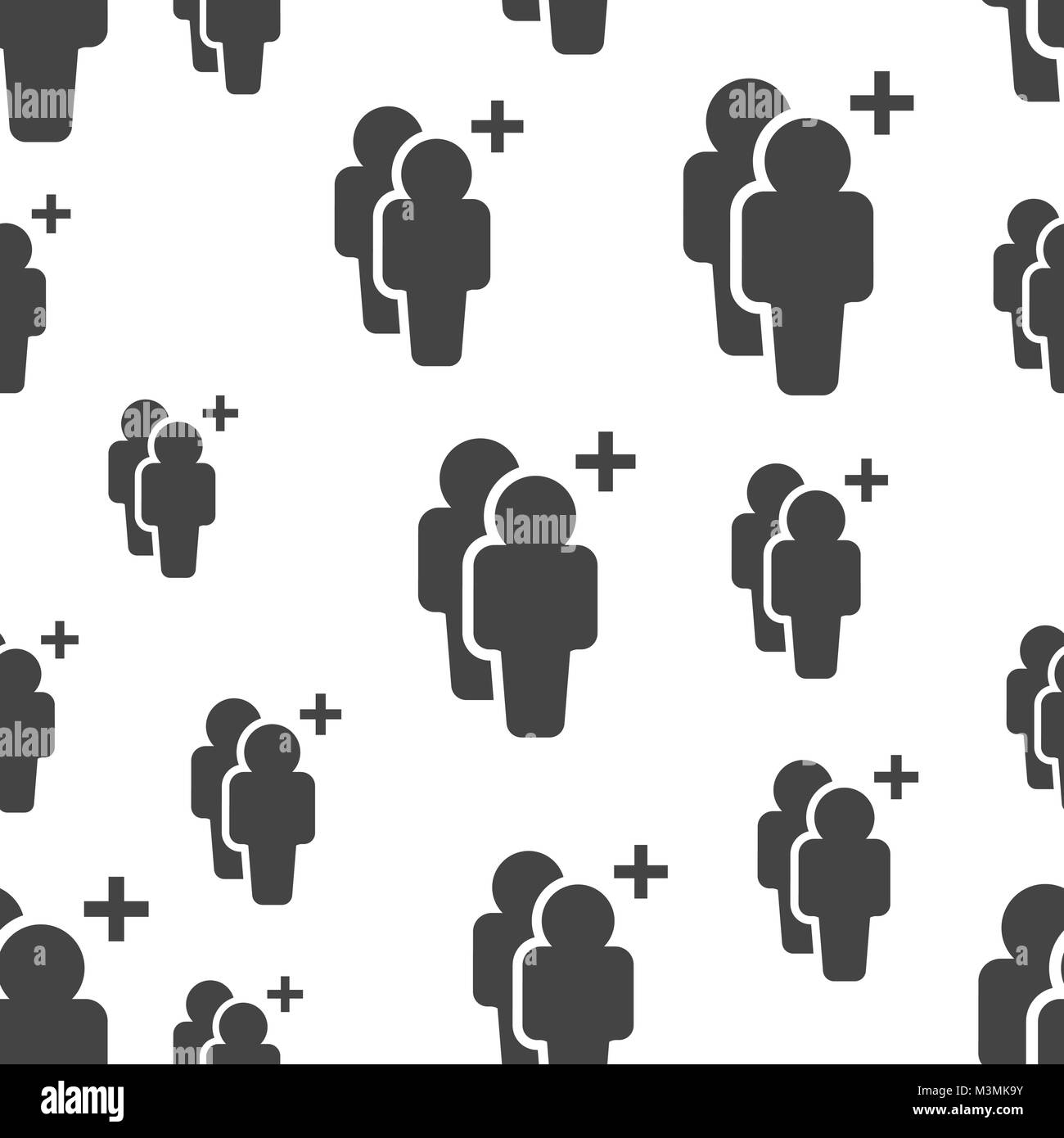 People with plus sign seamless pattern. Business concept group users pictogram. Vector illustration on white background. Stock Vector