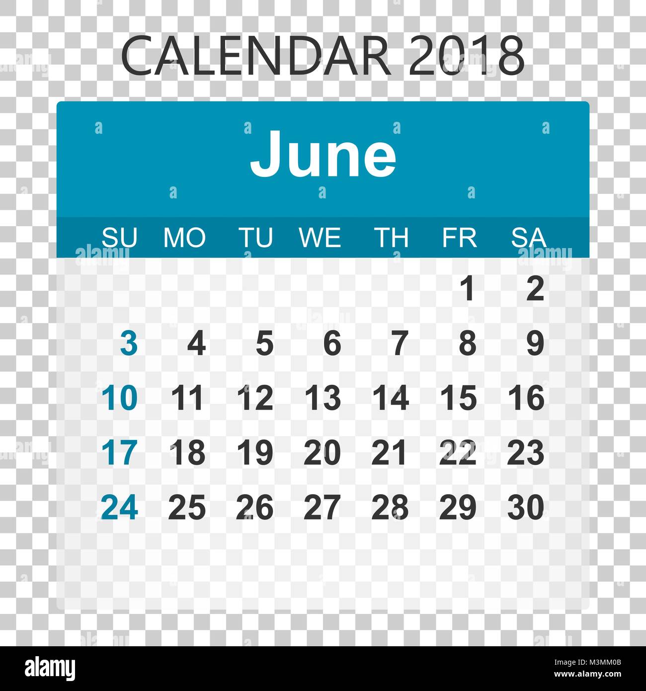 June 2018 calendar. Calendar sticker design template. Week starts on ...