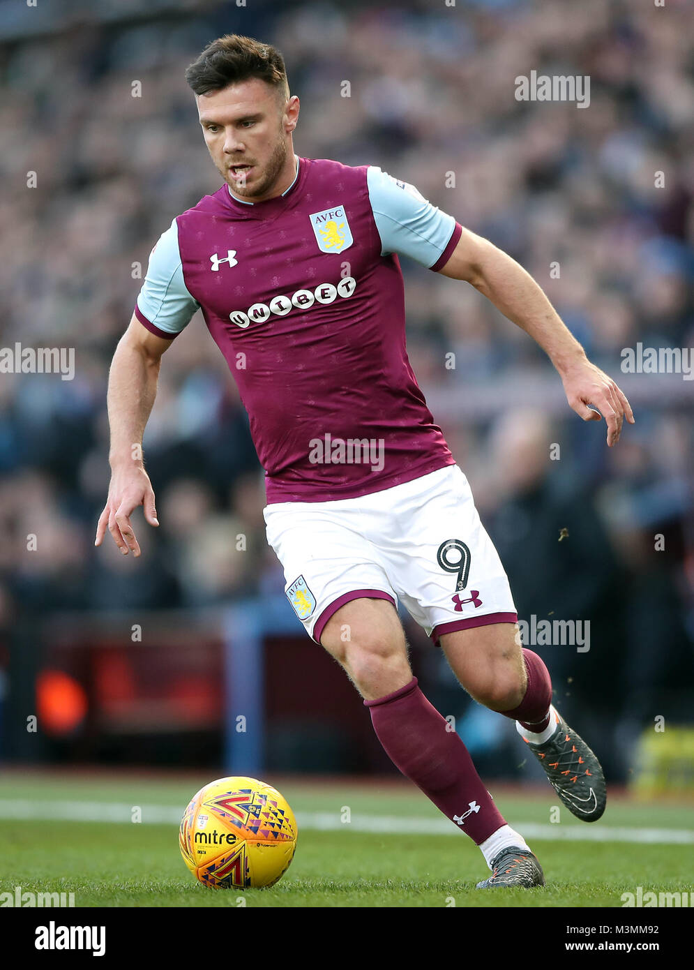Aston Villa's Scott Hogan during the Premier League match at Villa Park, Birmingham. PRESS ASSOCIATION Photo. Picture date: Sunday February 11, 2018. See PA story SOCCER Villa. Photo credit should read: Nick Potts/PA Wire. RESTRICTIONS: No use with unauthorised audio, video, data, fixture lists, club/league logos or 'live' services. Online in-match use limited to 75 images, no video emulation. No use in betting, games or single club/league/player publications. Stock Photo