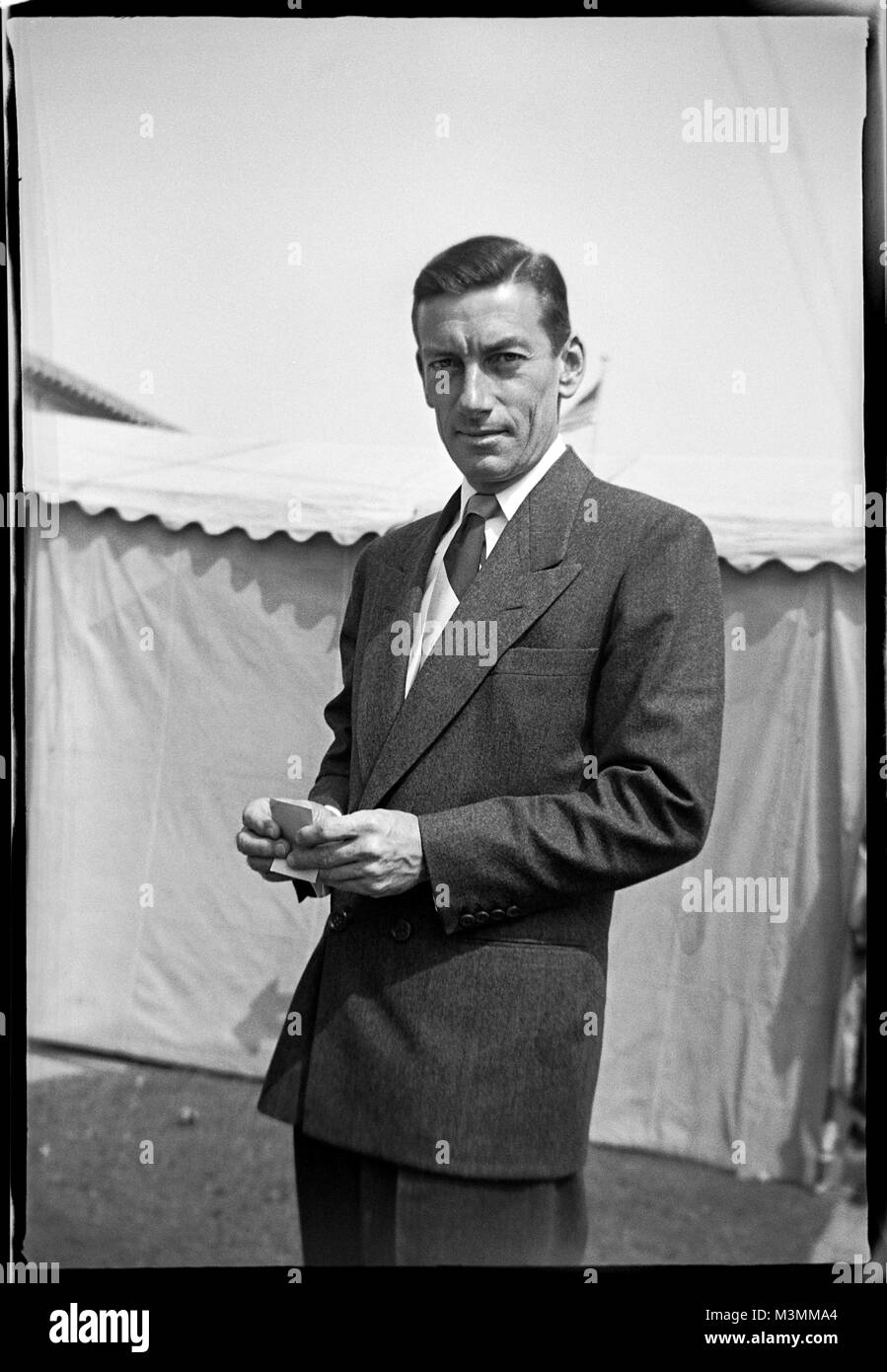 Hoagland Howard 'Hoagy' Carmichael, circa 1946. Composer, pianist, singer, actor, and bandleader. Best known for his songs, Stardust, Georgia On My Mind, & Heart and Soul. Original camera negative. Stock Photo