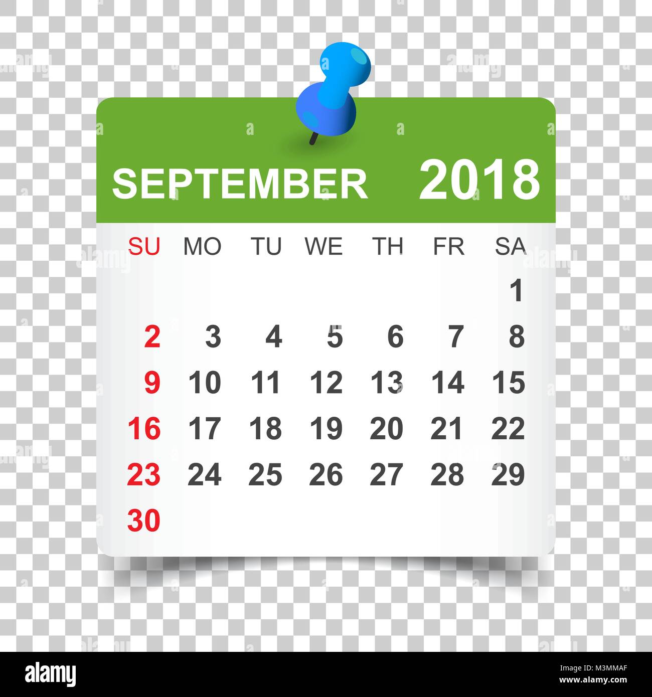 September 2018 calendar. Calendar sticker design template. Week starts ...