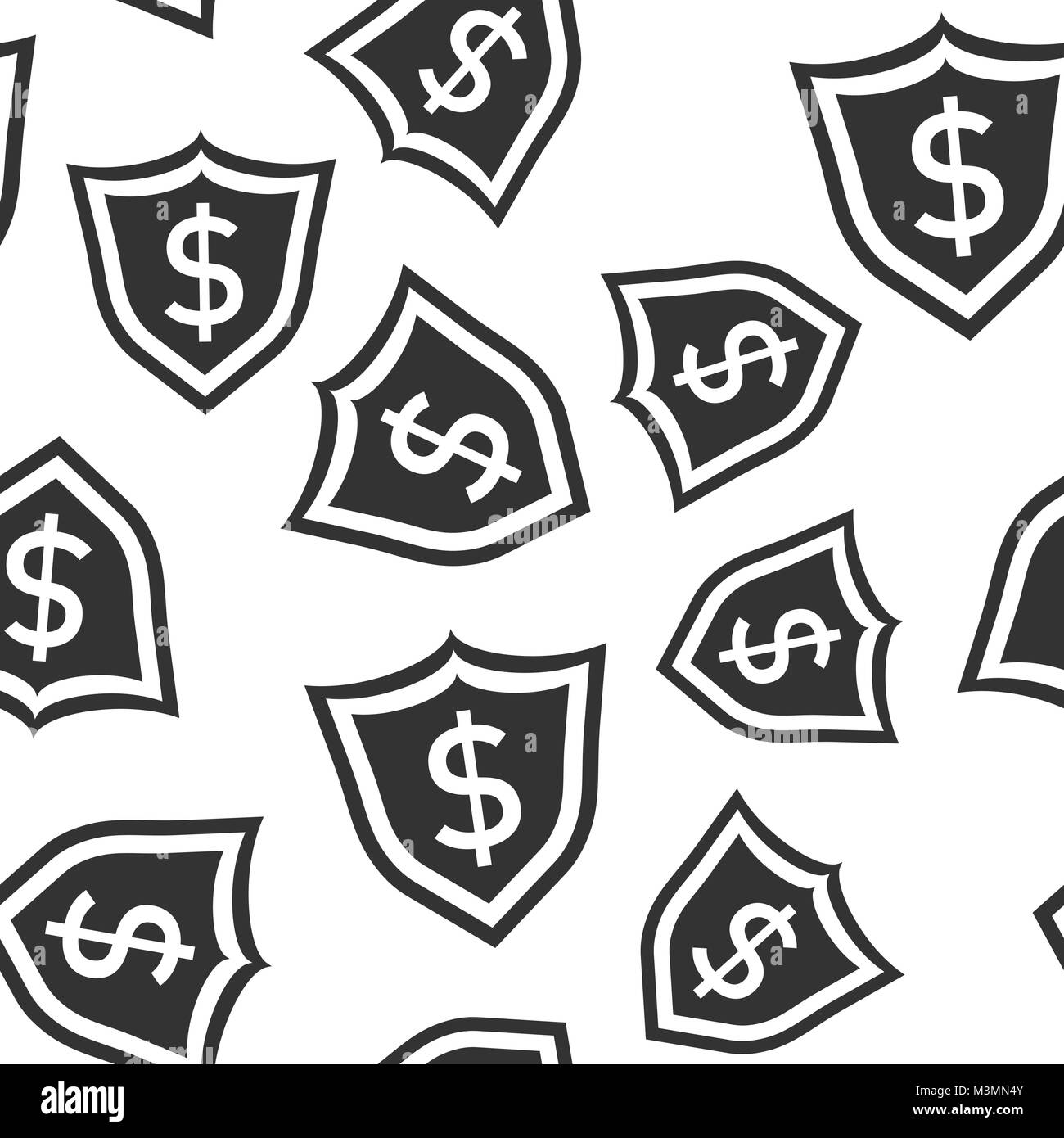 Vector shield with money seamless pattern background icon. Business flat vector illustration. Dollar sign symbol pattern. Stock Vector