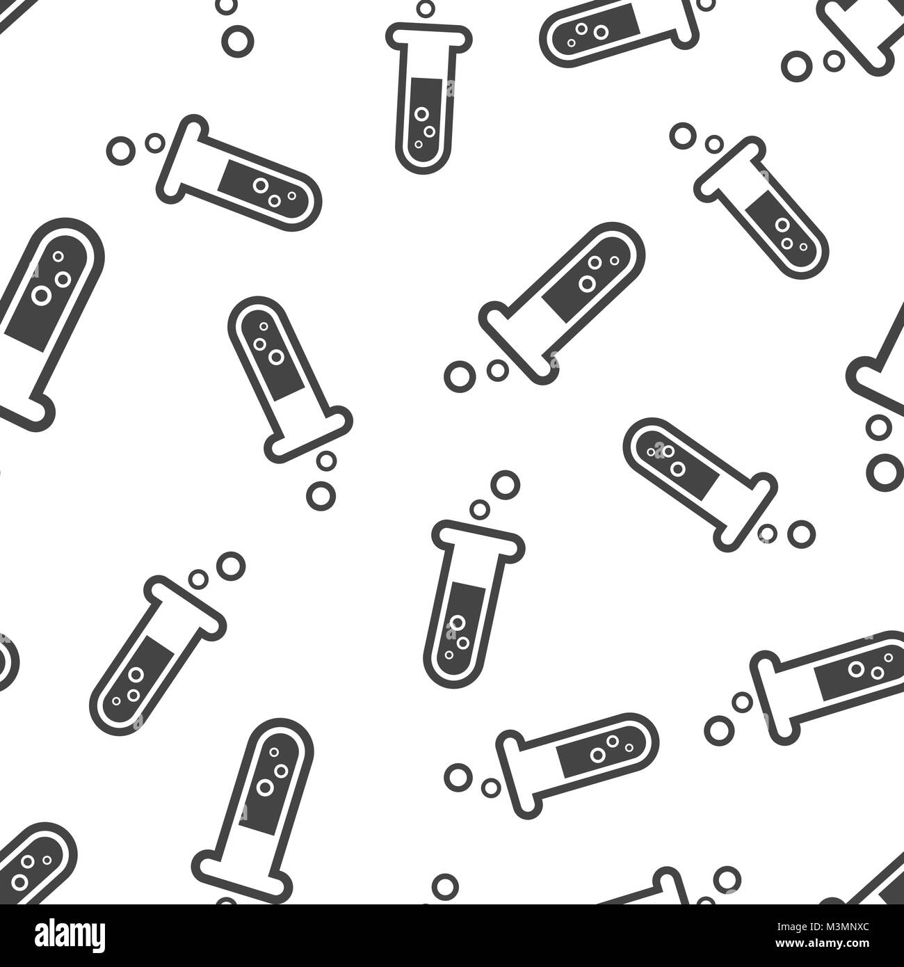 Chemical test tube seamless pattern background. Business flat vector illustration. Experiment flasks sign symbol pattern. Stock Vector