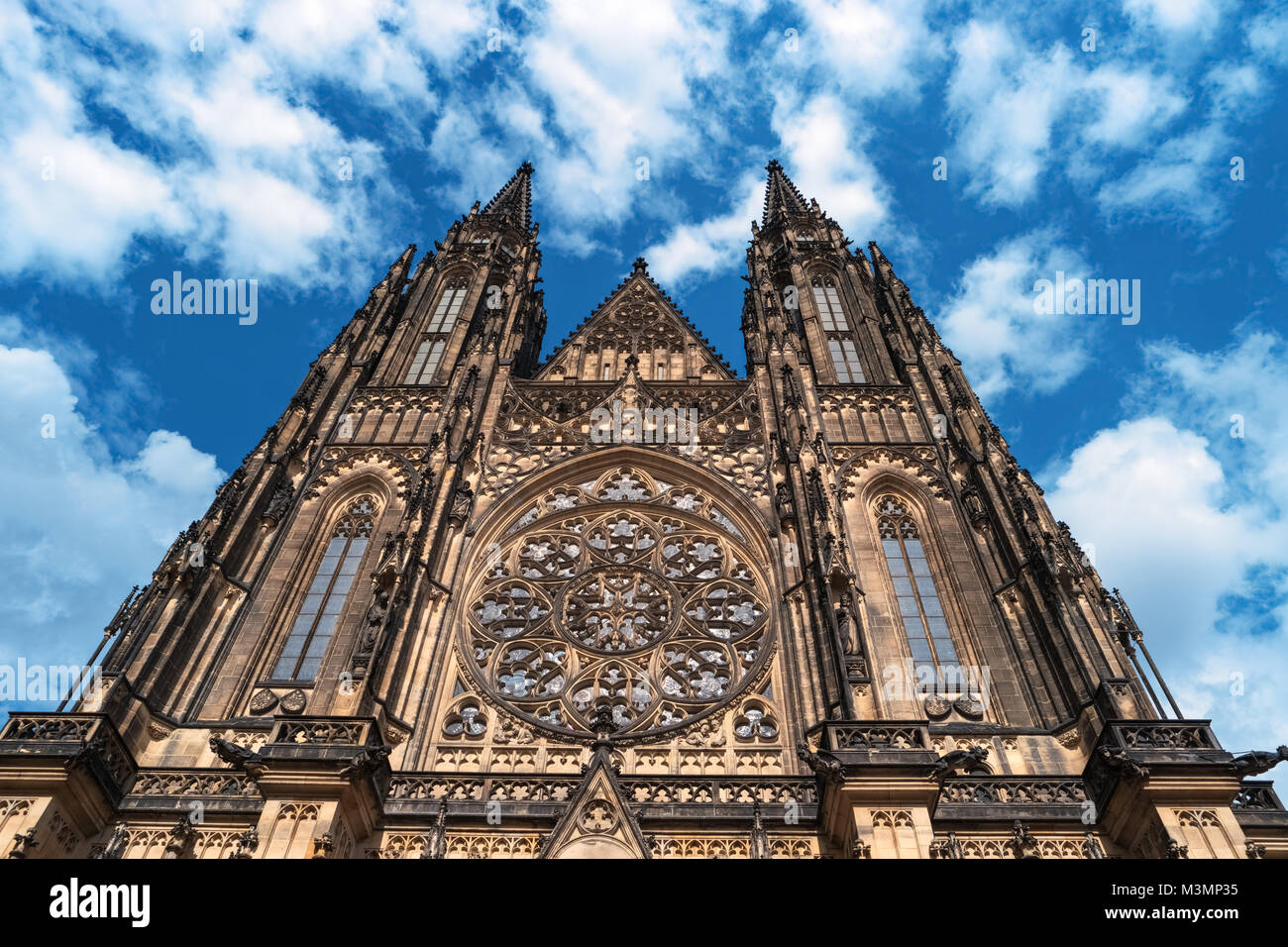 Saint Vitus Cathedral facade, Prague Castle, Czech Republic. Details of gothic historic european architecture. Metropolitan Cathedral of St. Vitus in  Stock Photo