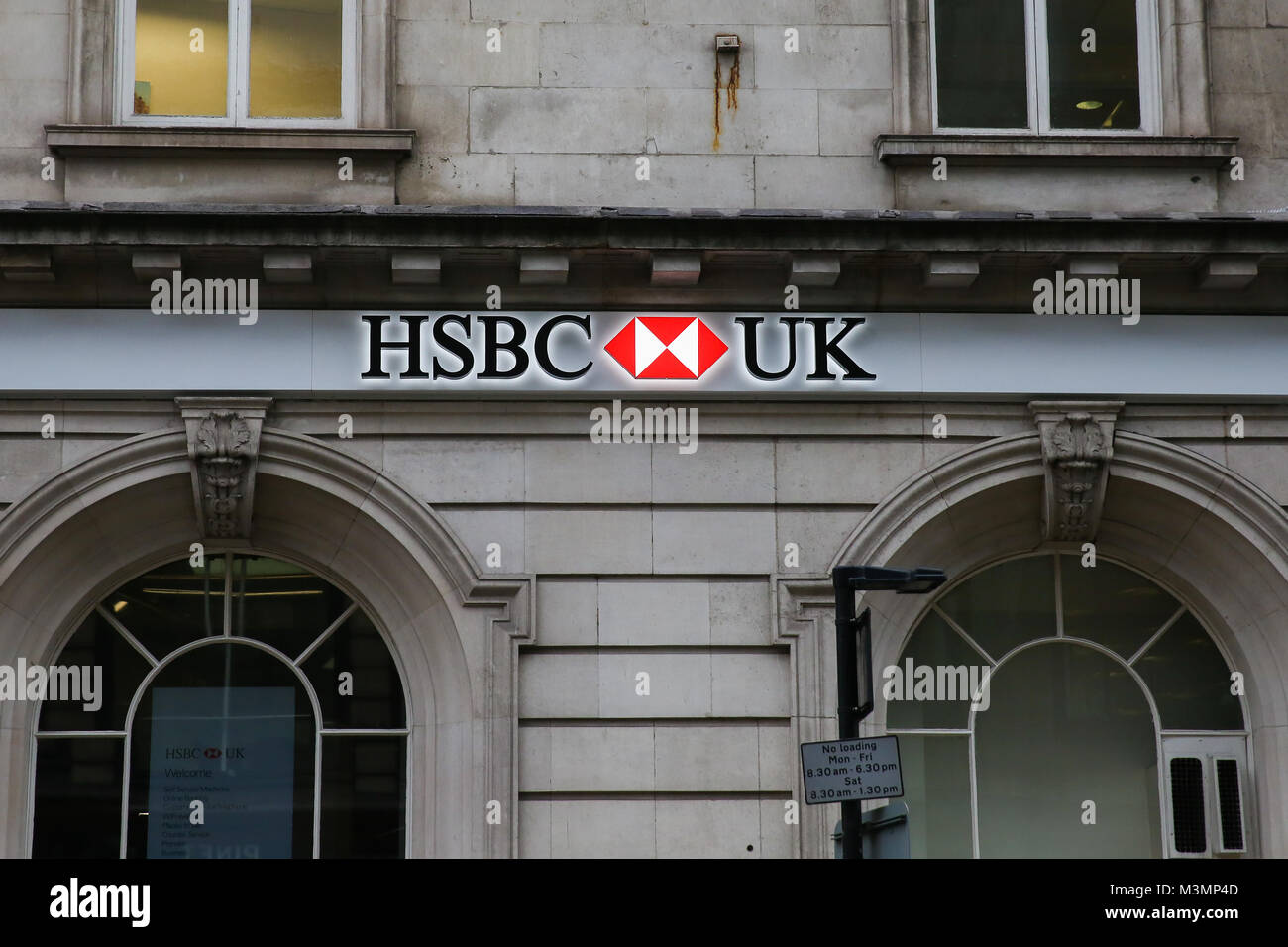 An exterior view of HSBC Bank in Bond Street, London. Featuring