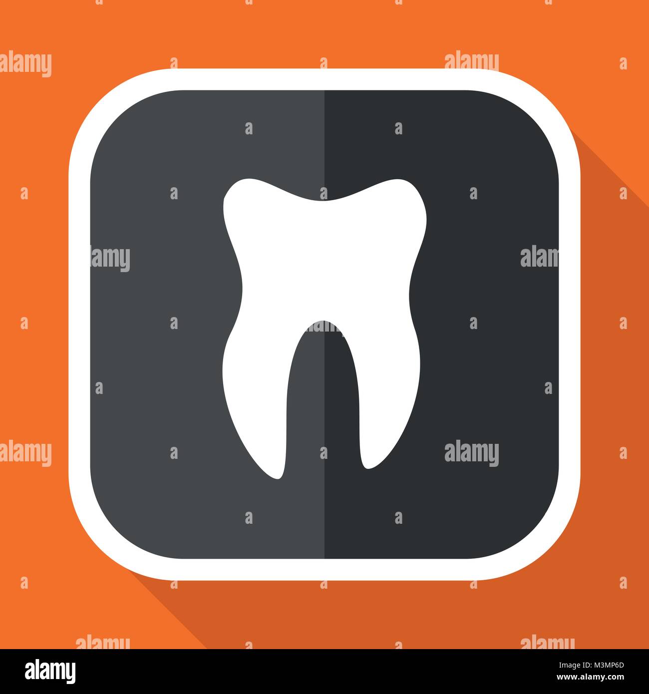 Tooth vector icon. Flat design square internet gray button on orange ...