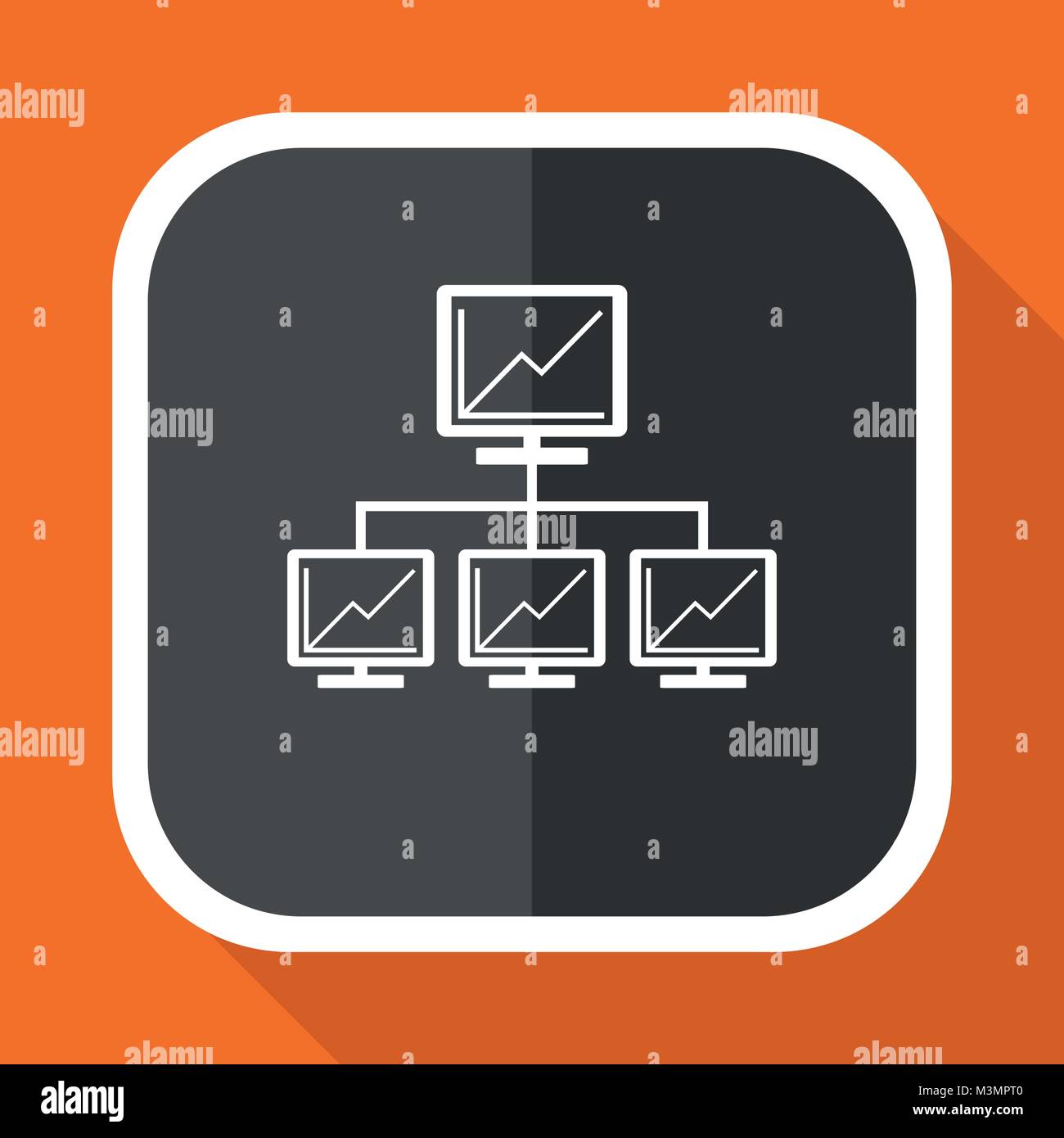 Network vector icon. Flat design square internet gray button on orange ...