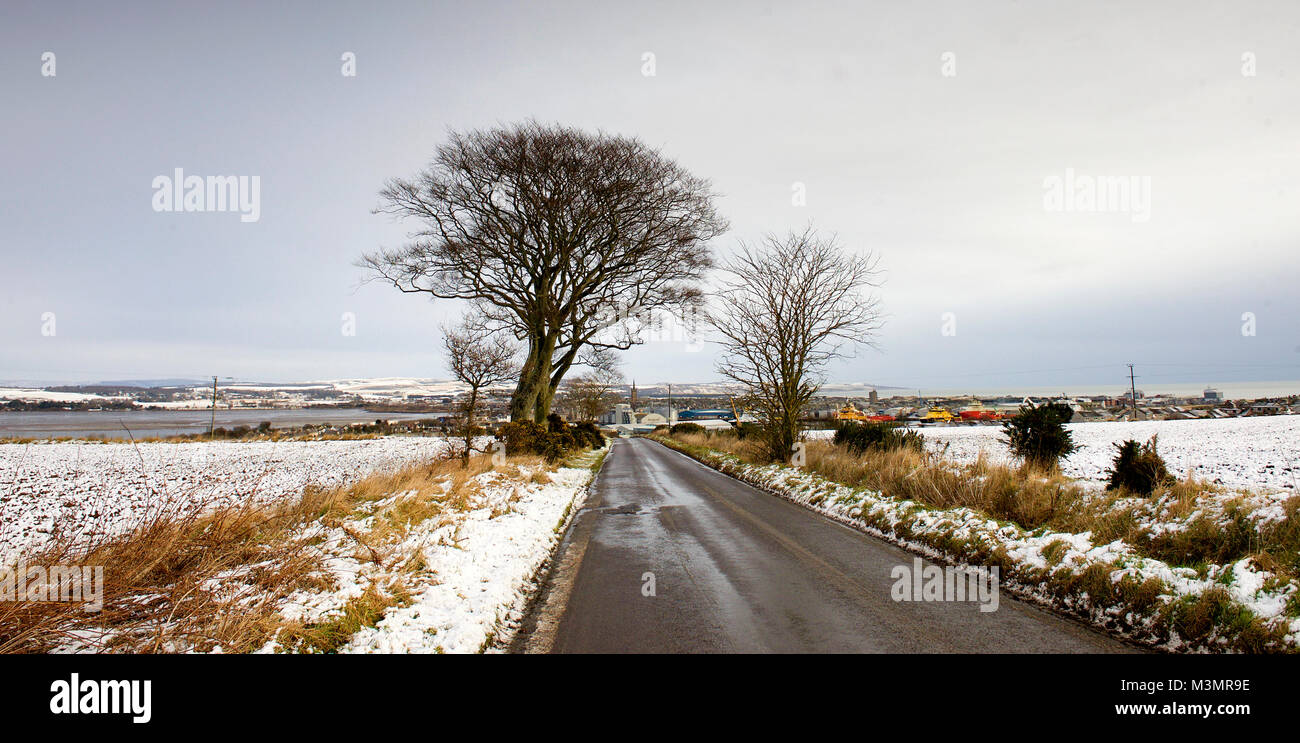 Montrose in the Snow, Scotland. Stock Photo