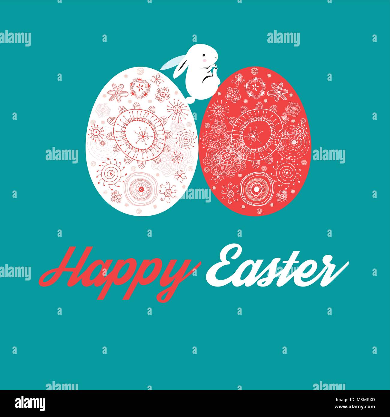 Greeting Easter card with eggs and rabbits Stock Vector Image & Art - Alamy