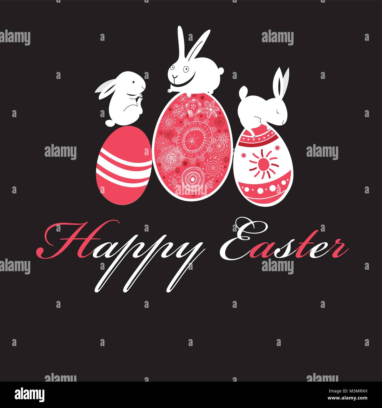 Greeting Easter card with eggs and rabbits Stock Vector Image & Art - Alamy