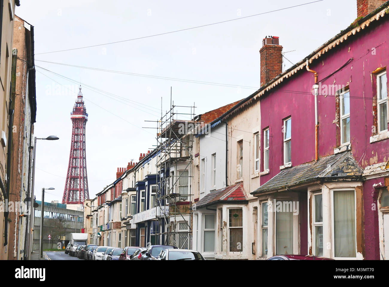 Back street and Blackpool Tower Stock Photo Alamy