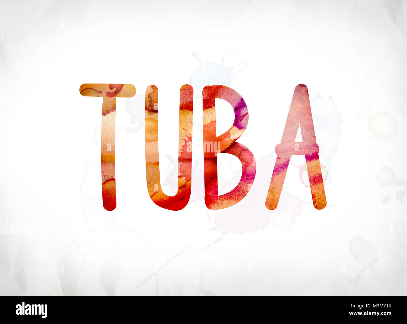 The word Tuba concept and theme painted in colorful watercolors on a