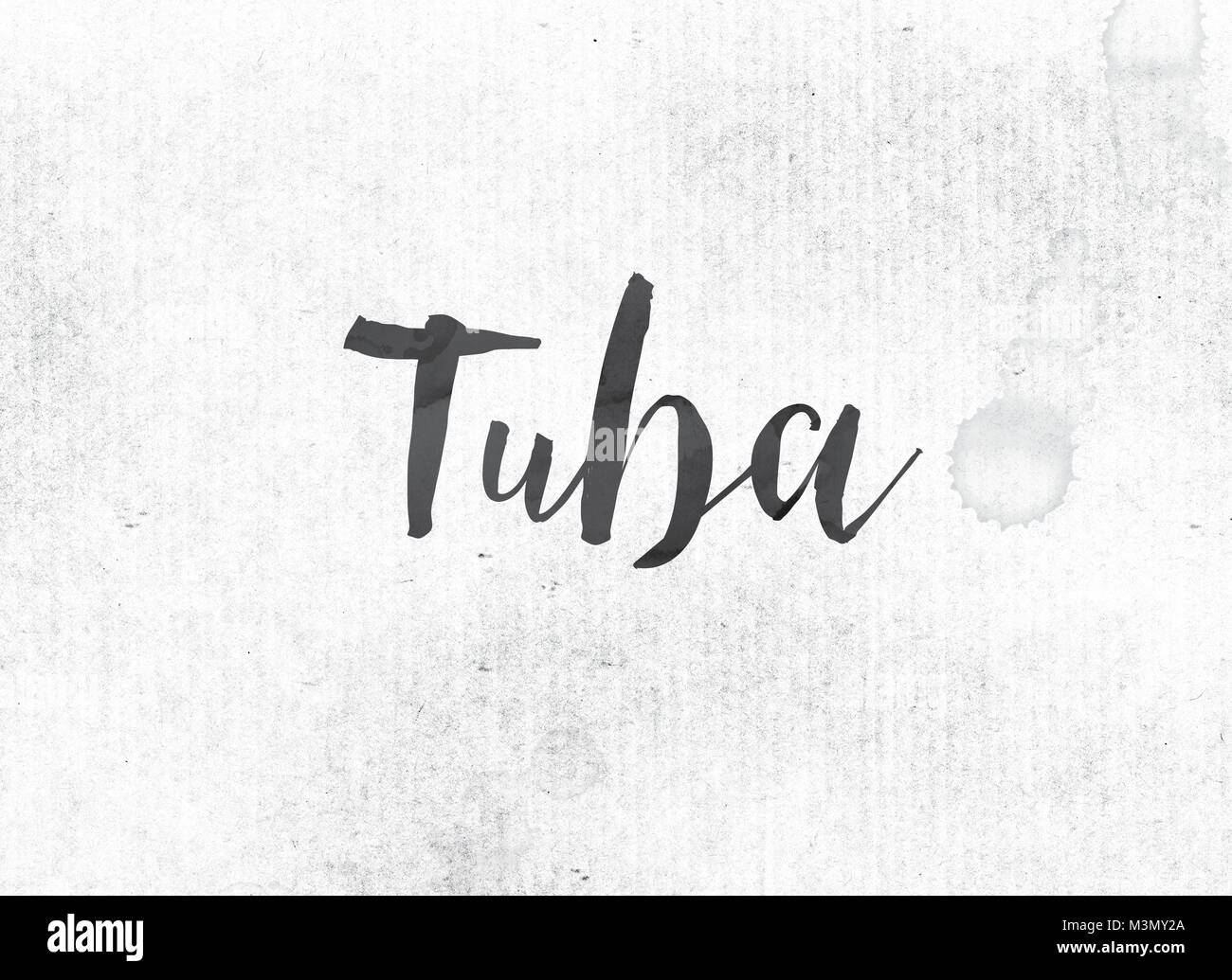 The word Tuba concept and theme painted in black ink on a watercolor