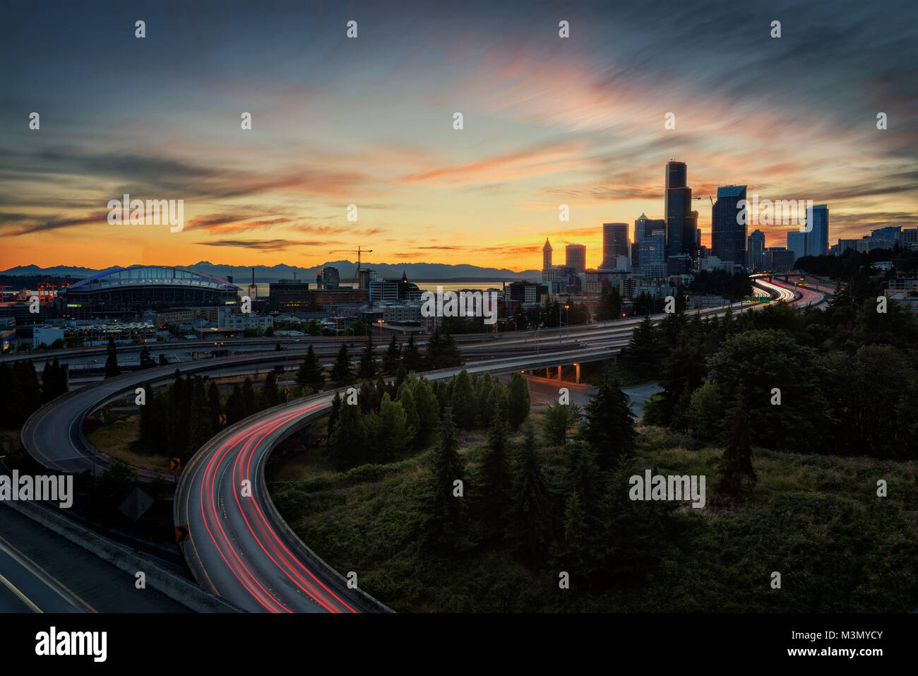 Seattle Highway Sunset taken in 2015 Stock Photo