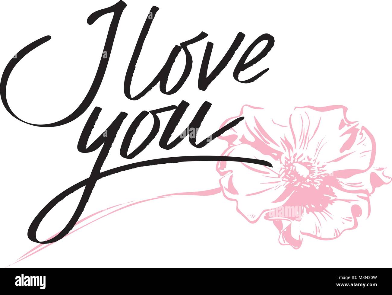 I love you. I heart you. Valentines day calligraphy glitter card. Hand ...