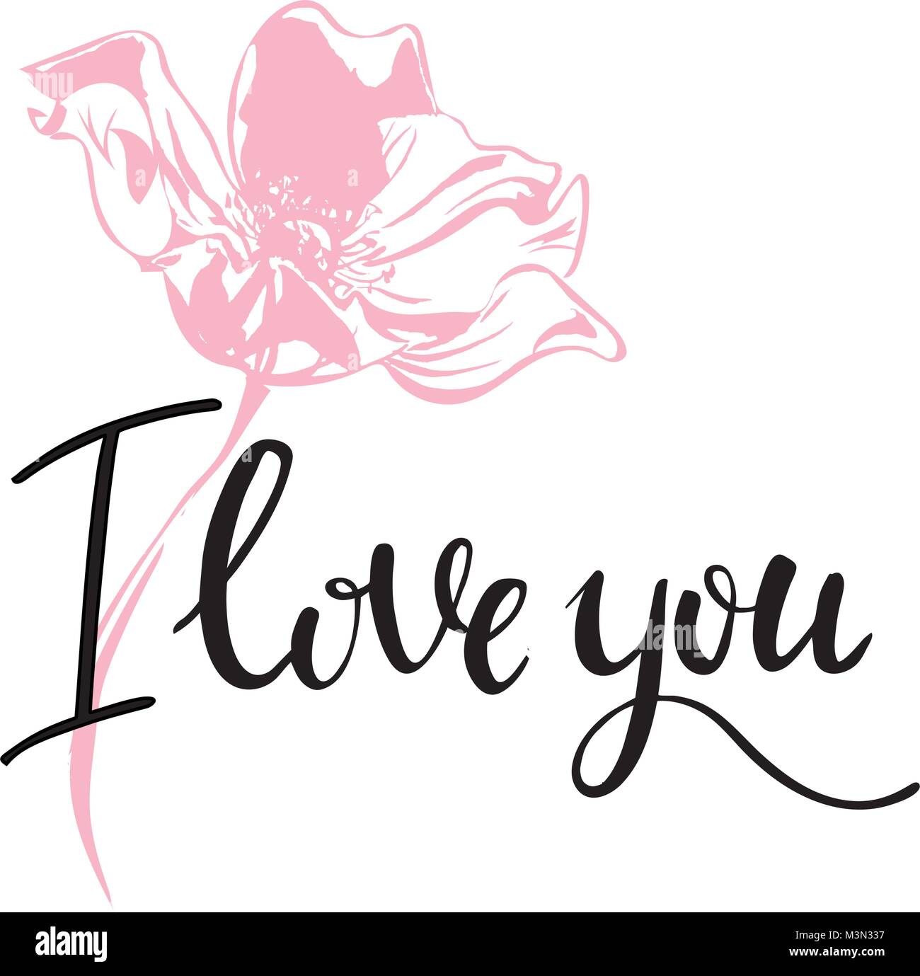 I love you. I heart you. Valentines day calligraphy glitter card. Hand ...