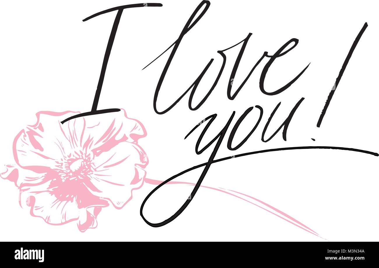 I love you. I heart you. Valentines day calligraphy glitter card. Hand ...