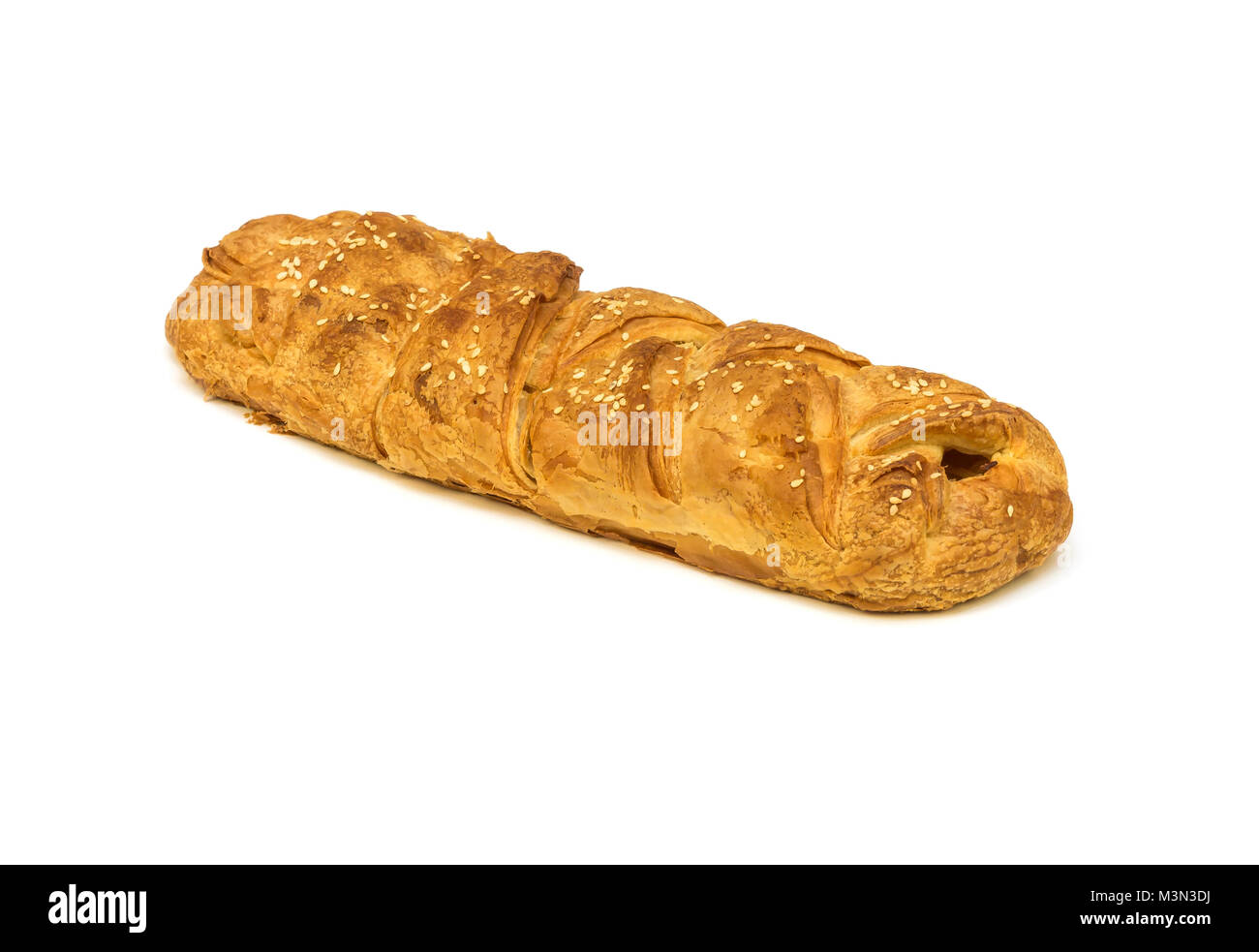 Puff pastry pie stuffed close-up on white background Stock Photo - Alamy