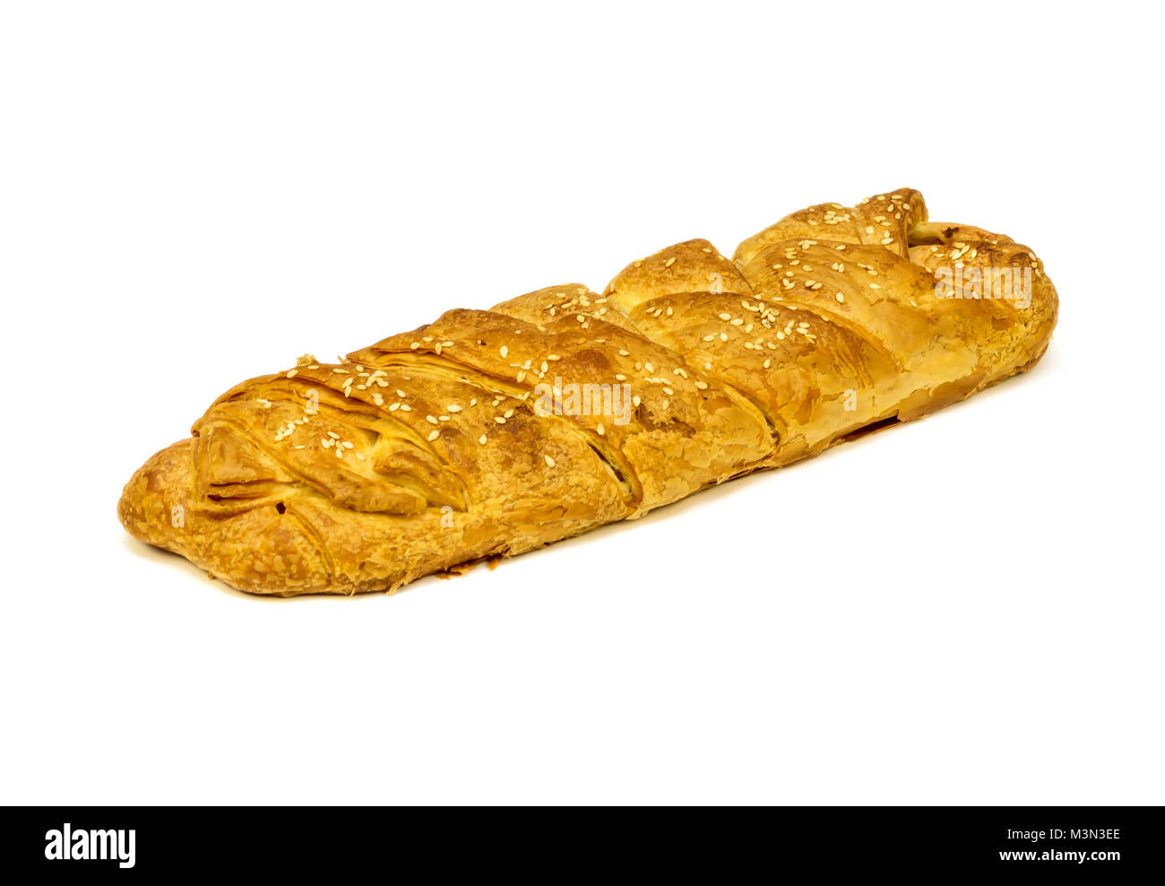 Puff pastry pie stuffed close-up on white background Stock Photo - Alamy