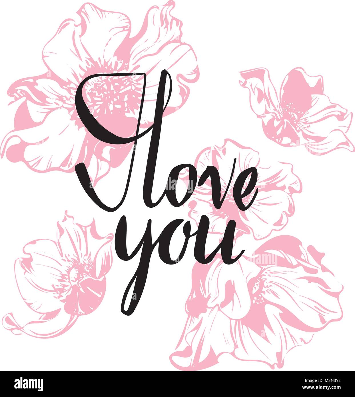 I love you. I heart you. Valentines day calligraphy glitter card. Hand ...