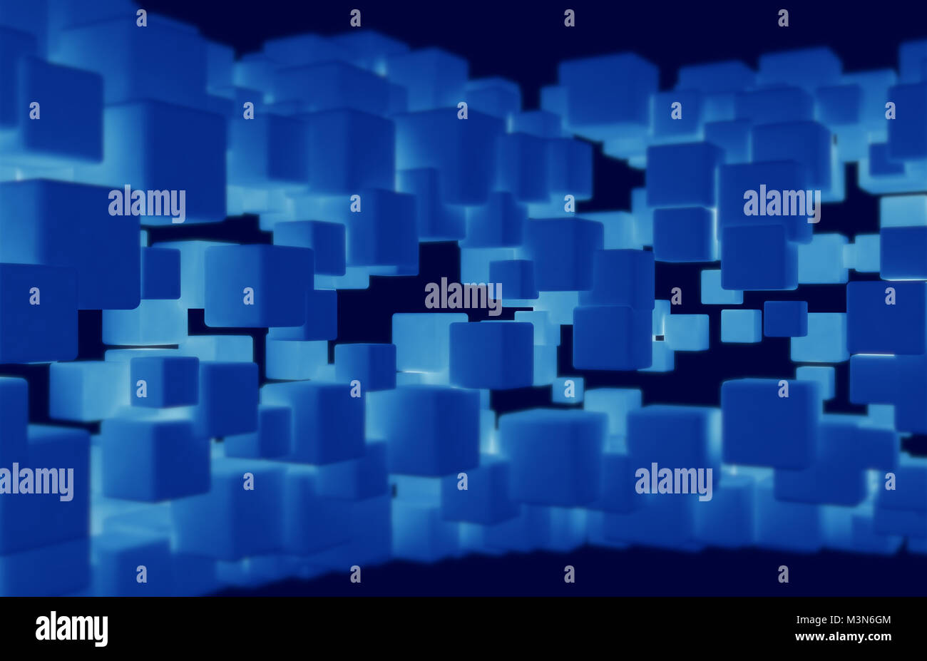 Blue glowing 3d cubes conceptual digital network Stock Photo