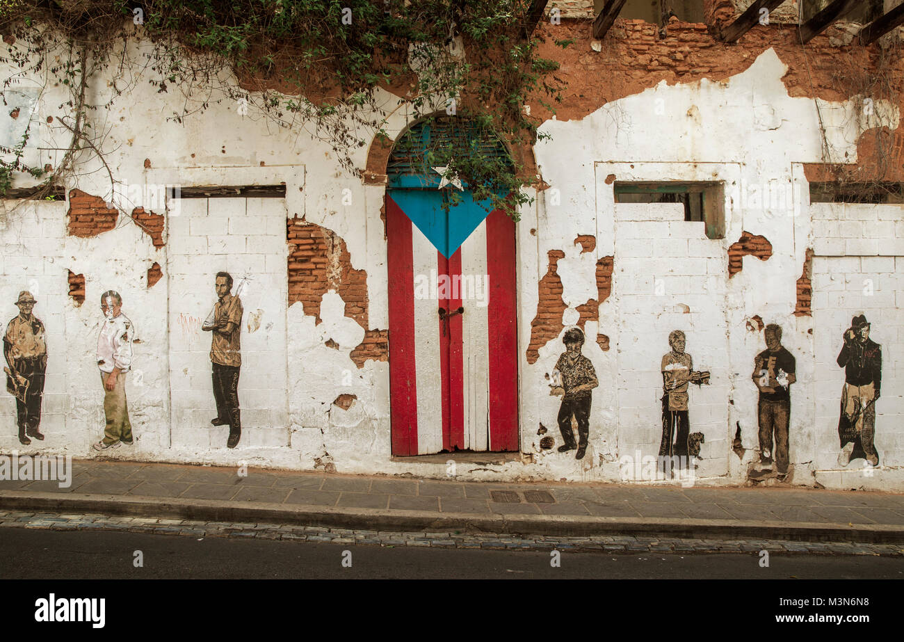 San Juan, Puerto Rico - June 25, 2015: Graffiti and puerto rican flag painted on the door in Old San Juan, Puerto Rico Stock Photo