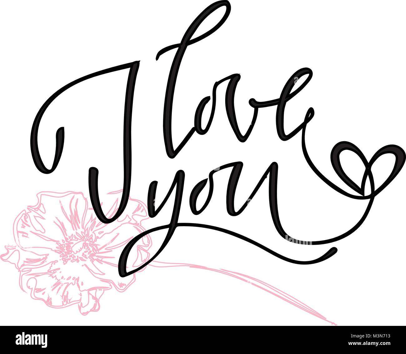 I love you. I heart you. Valentines day calligraphy glitter card. Hand ...