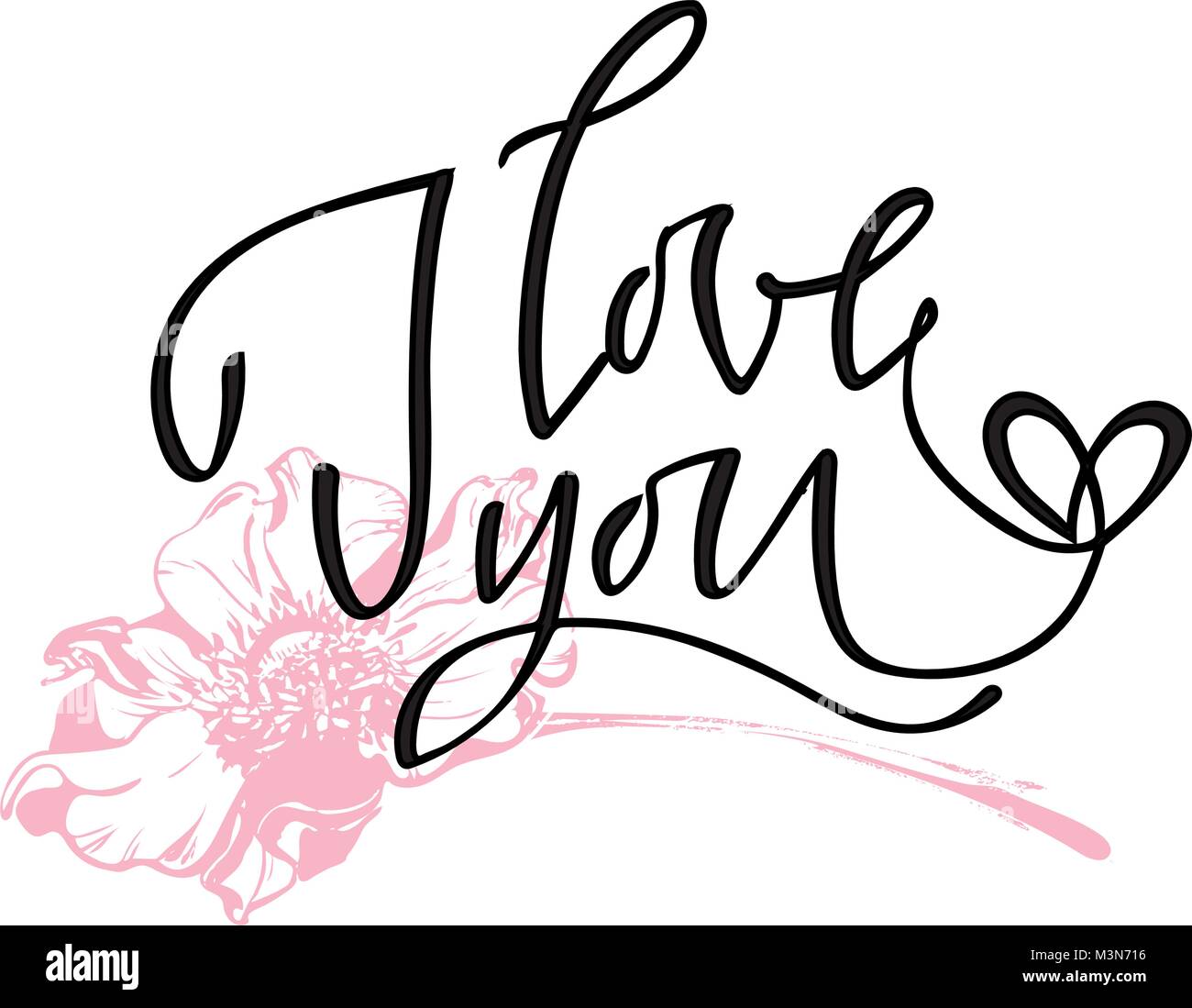 I love you. I heart you. Valentines day calligraphy glitter card. Hand ...
