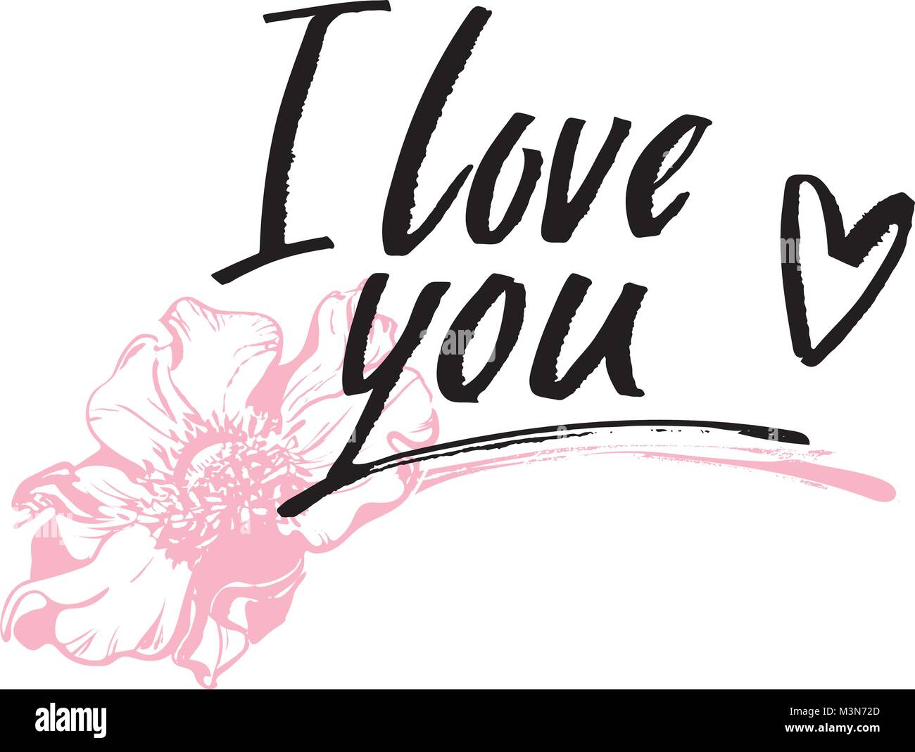 I love you. I heart you. Valentines day calligraphy glitter card. Hand ...