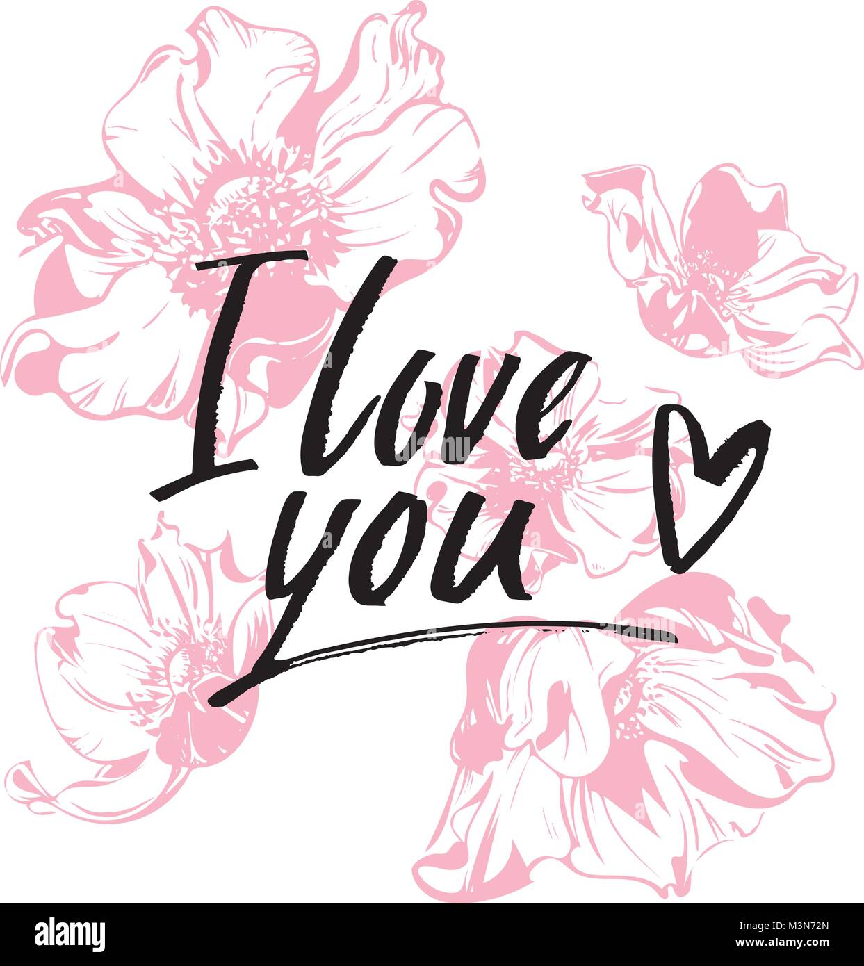 I love you. I heart you. Valentines day calligraphy glitter card. Hand ...