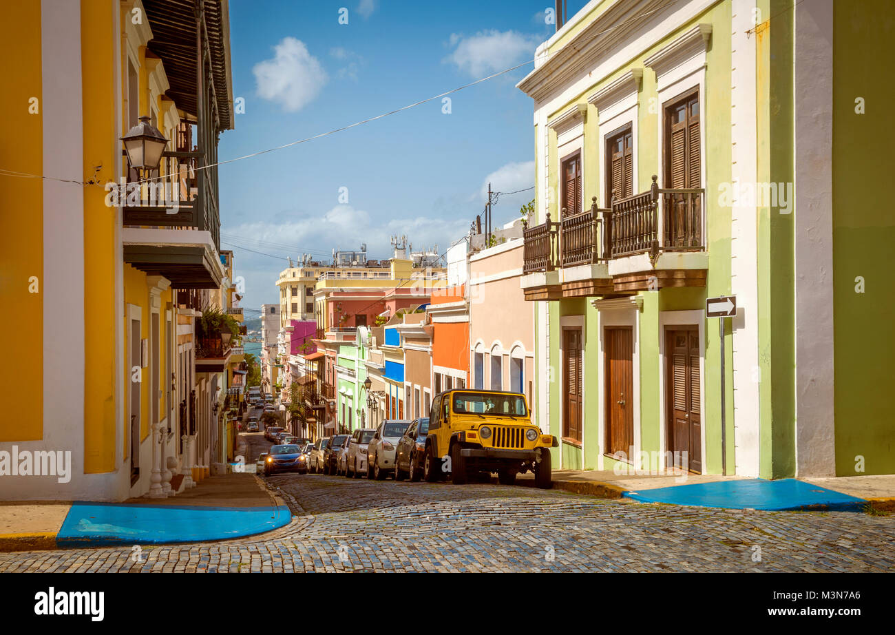 Colorful houses and street of Old San Juan, Puerto Rico Stock Photo - Alamy