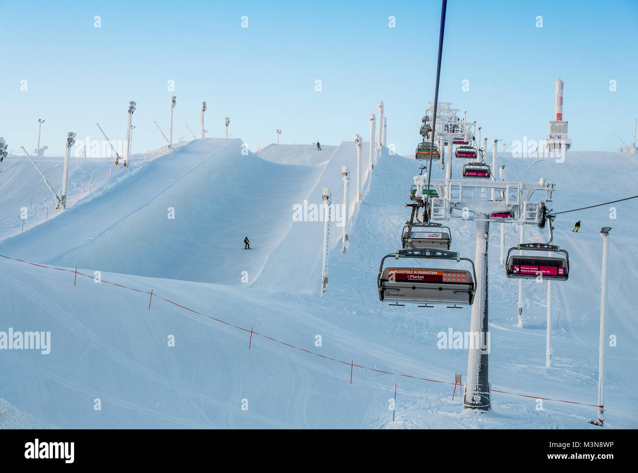 Chairlifts at The ski resort of Ruka in Finland Stock Photo