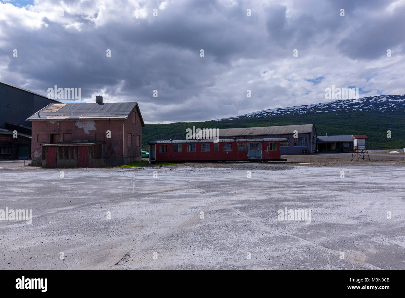 Abandon industry with a abandon wagon train in Sulitjelma, Norway Stock Photo