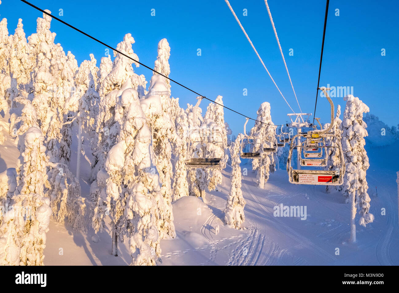 Chairlift at The ski resort of Ruka in Finland Stock Photo ...