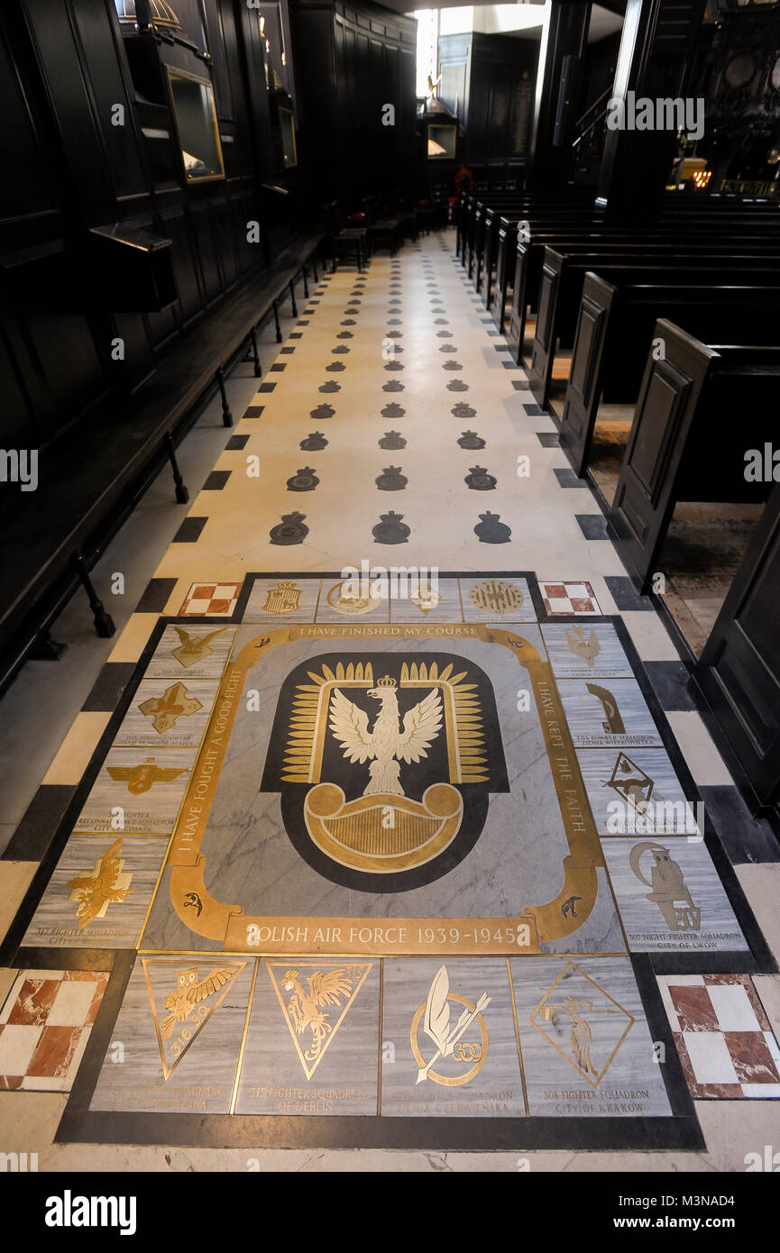 The Polish Air Forces memorial on the floor of the Baroque  St Clement Danes church built 1682 by Christopher Wren in London, England, United Kingdom. Stock Photo