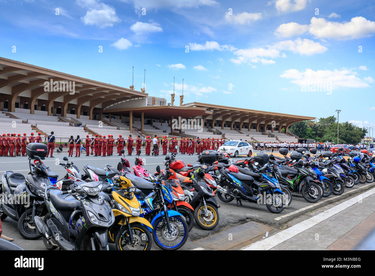 Manila, Philippines Feb 4, 2018 Motorcycles parked along the way in
