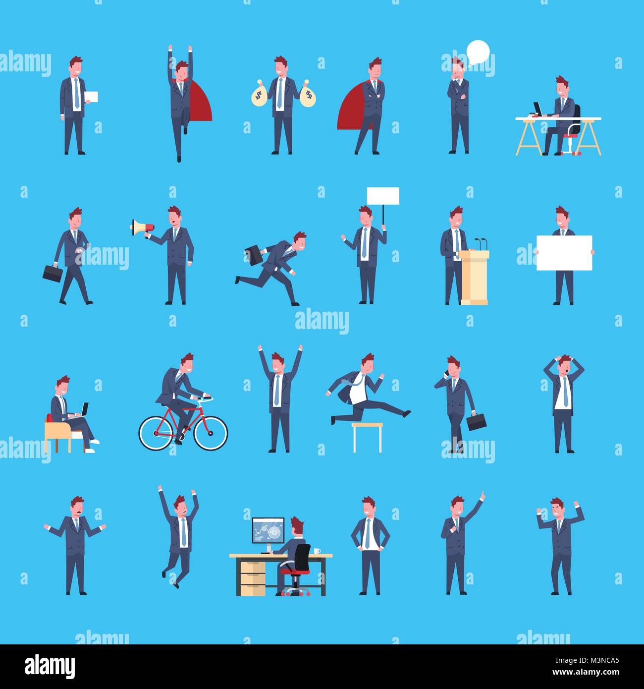 Set Of Business Man Icon Male Office Worker Posing Businessman ...