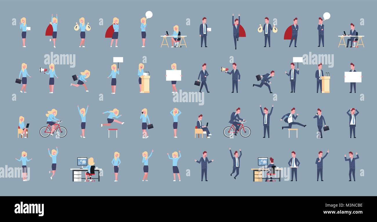 Set Of Business Man And Woman Icon Male Female Office Worker Posing ...