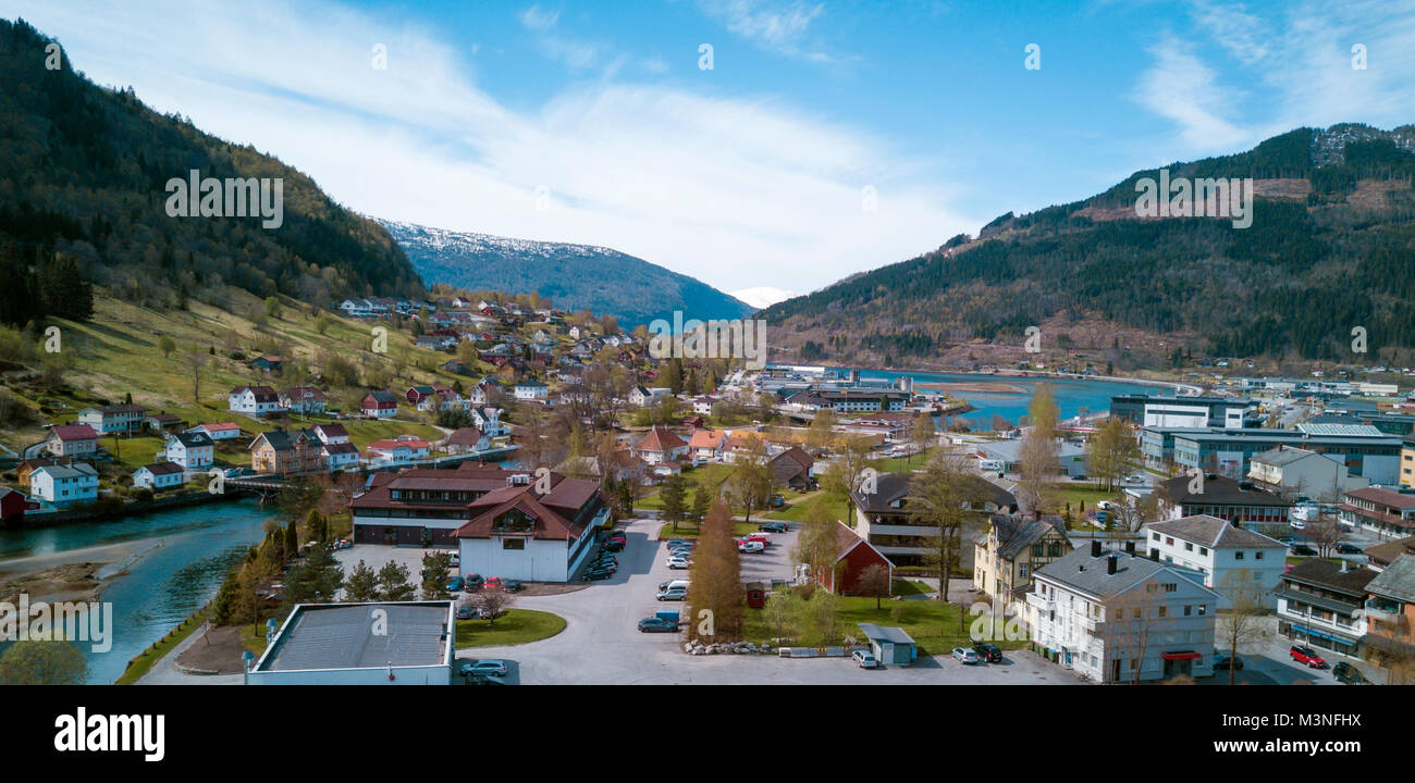 Aerial panorama of Stryn, Norway Stock Photo