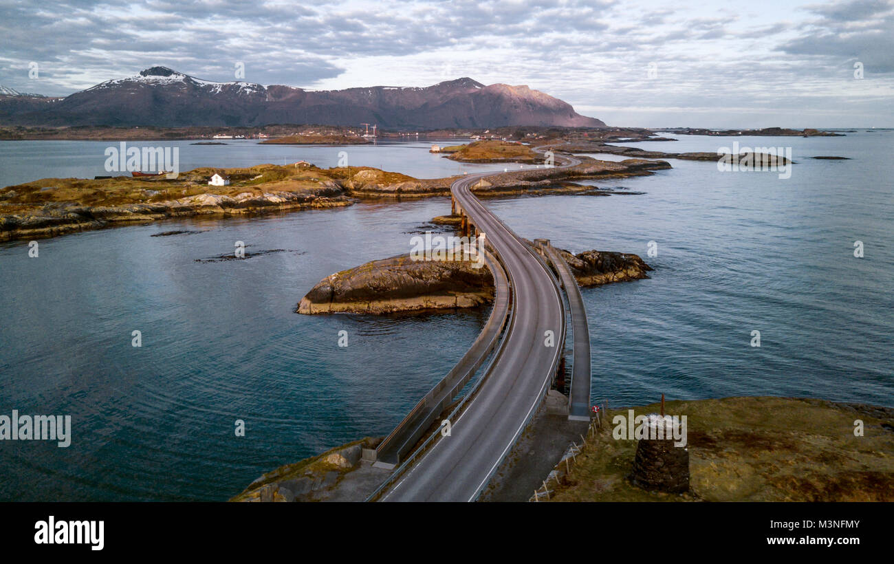 Aerial panorama of Atlantic Road in Norway Stock Photo