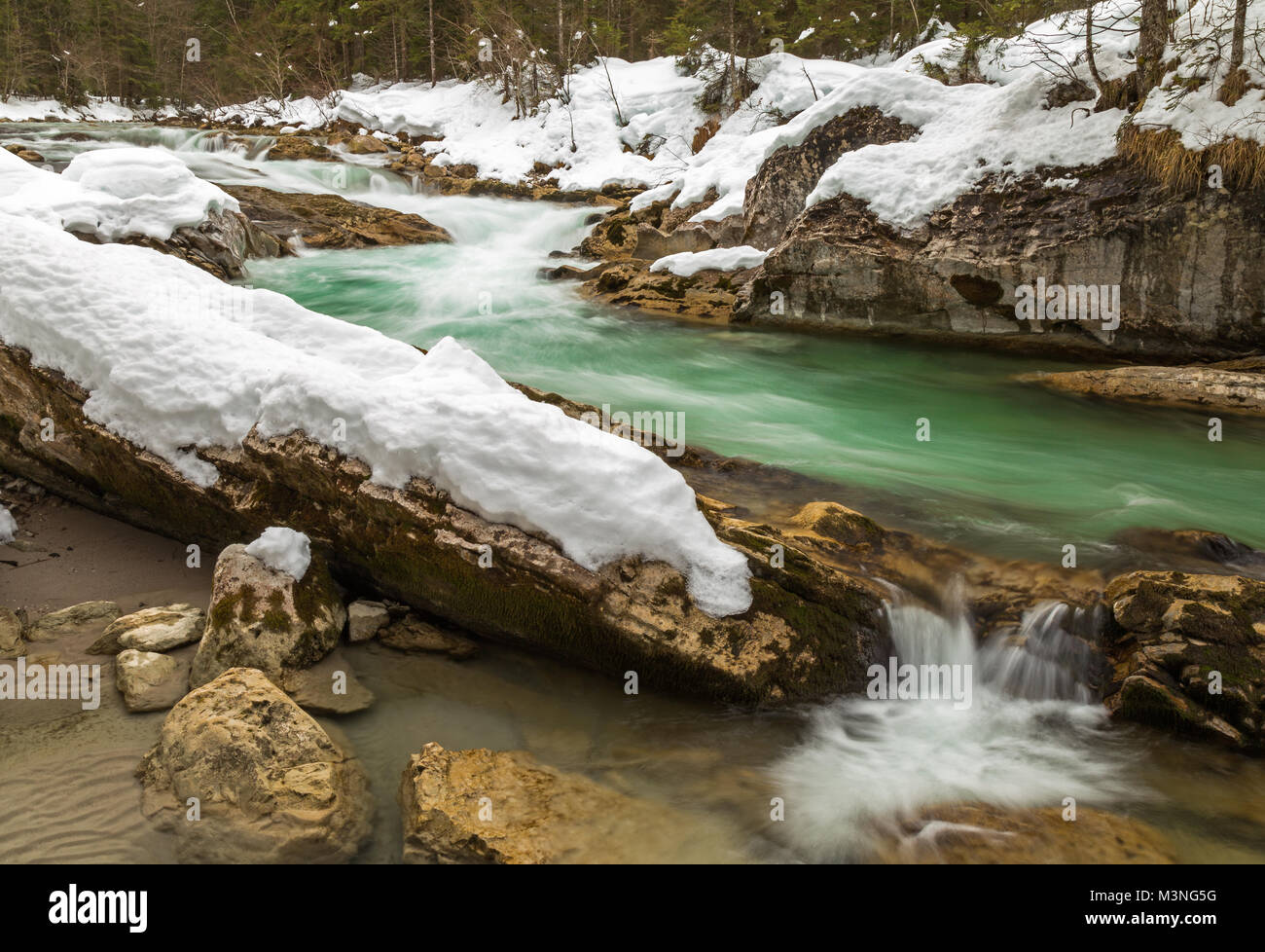 Rissbach creek, Bavaria, Germany, in winter Stock Photo