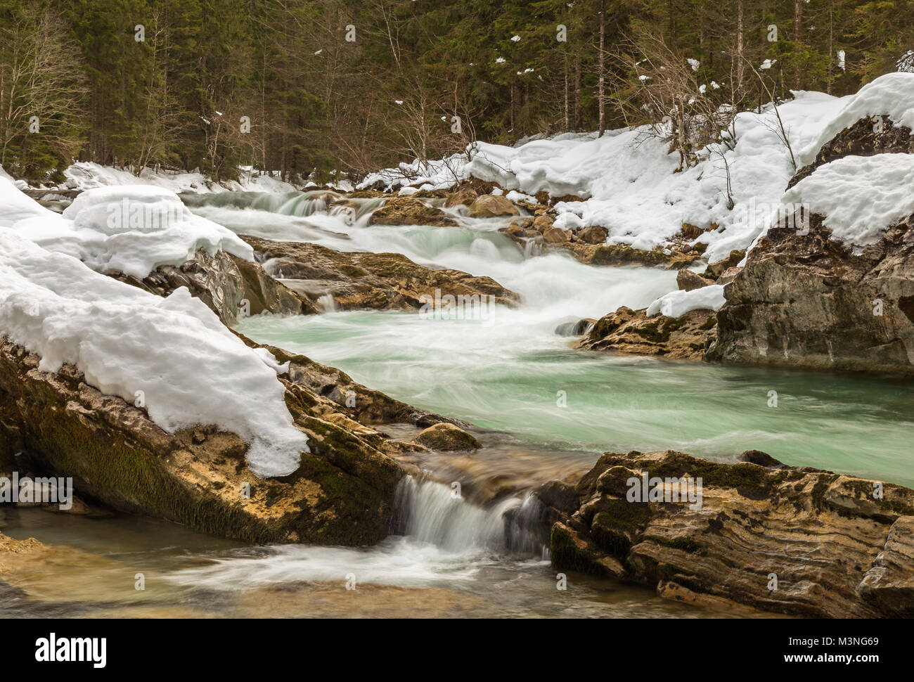 Rissbach creek, Bavaria, Germany, in winter Stock Photo
