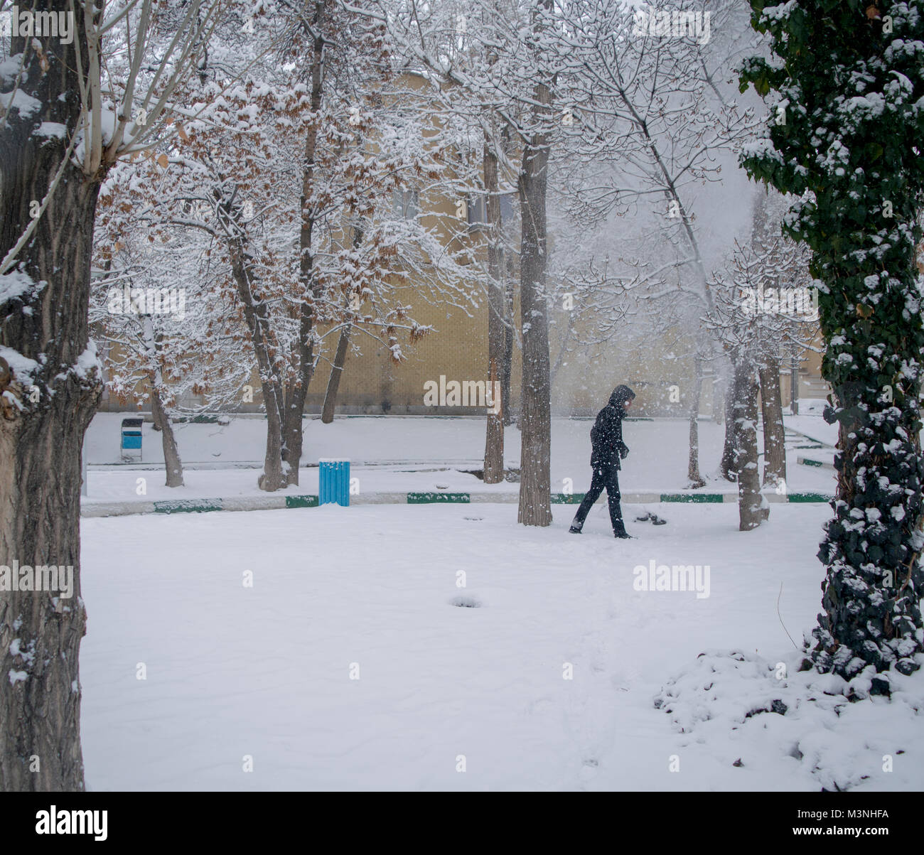 A side walk under the snow Stock Photo