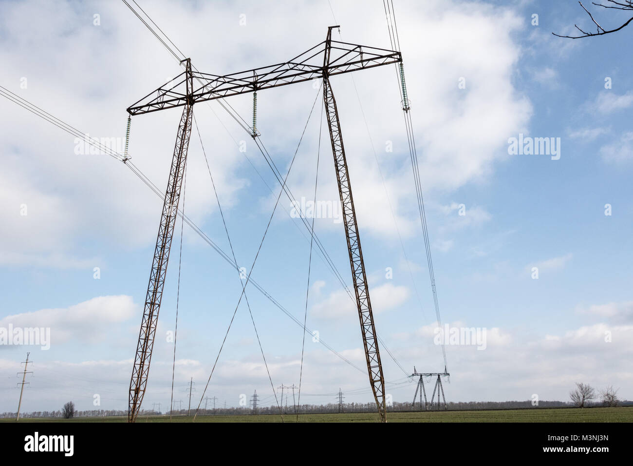 Electricity posts in Raskaets, Moldova Stock Photo