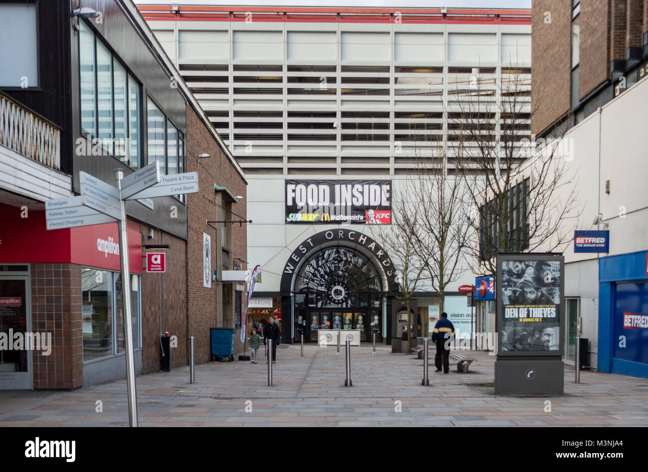 Coventry West Orchards Shopping Centre entrance from Cross Cheaping, Stock Photo