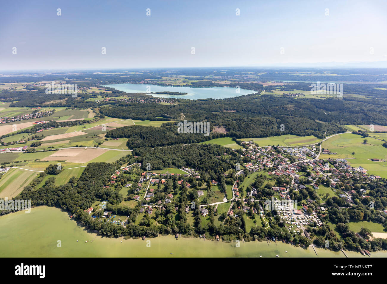 Aerial view of Buch a.Ammersee, Inning am Ammersee, Bavaria, Germany Stock Photo