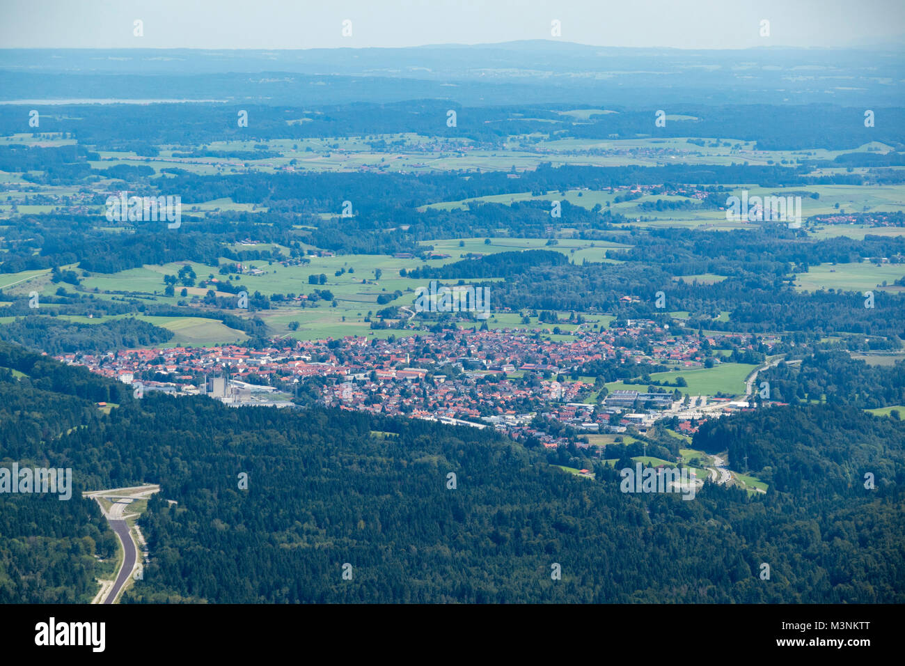 Aerial view of  Peißenberg  municipality in the district of Weilheim-Schongau, Bavaria, Germany Stock Photo